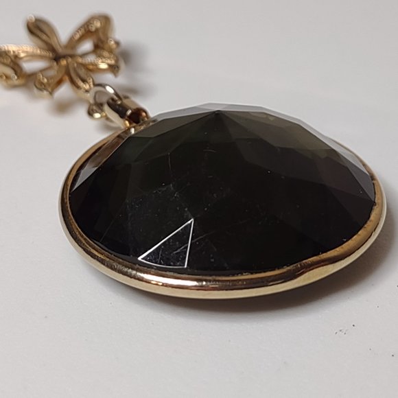 Gold Tone Metal And Heavy Glass Dangle Brooch - Picture 3 of 11